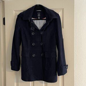 Navy blue Nautica pea coat with hood - Medium